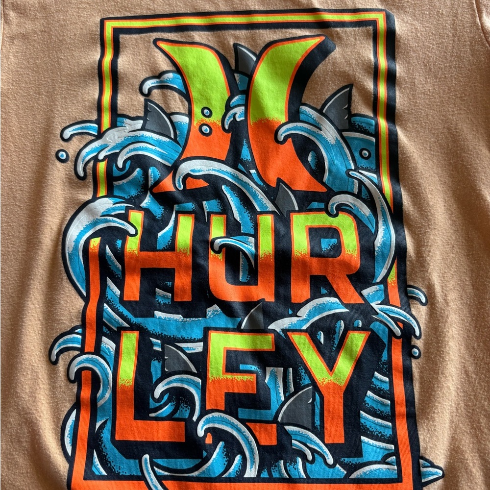 Kids Hurley Peach Graphic T-Shirt Size 8 - Picture 2 of 4